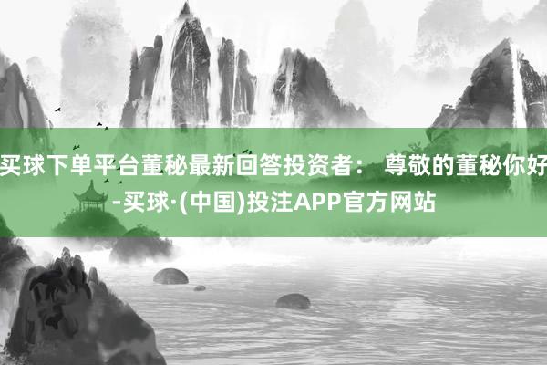 买球下单平台董秘最新回答投资者： 尊敬的董秘你好-买球·(中国)投注APP官方网站