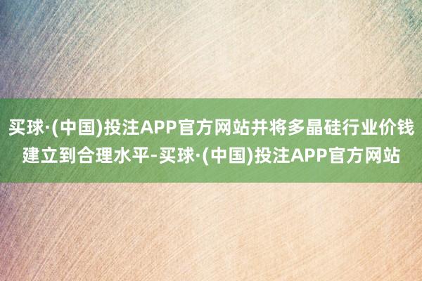 买球·(中国)投注APP官方网站并将多晶硅行业价钱建立到合理水平-买球·(中国)投注APP官方网站