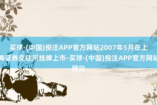 买球·(中国)投注APP官方网站2007年5月在上海证券交往所挂牌上市-买球·(中国)投注APP官方网站